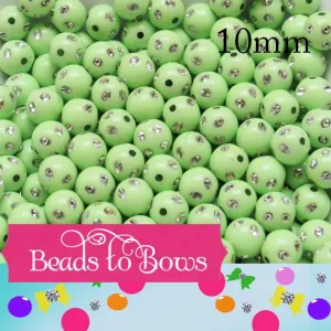 10mm Light Green Bubblegum Rhinestone Bead, Bubblegum Bead, Chunky Bling Bead, Gumball Bead Chunky Necklace Bead, Rhinestone look Beads