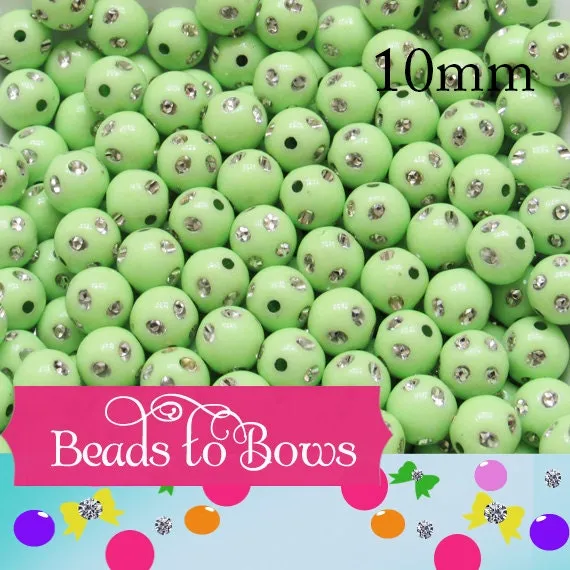 10mm Light Green Bubblegum Rhinestone Bead, Bubblegum Bead, Chunky Bling Bead, Gumball Bead Chunky Necklace Bead, Rhinestone look Beads