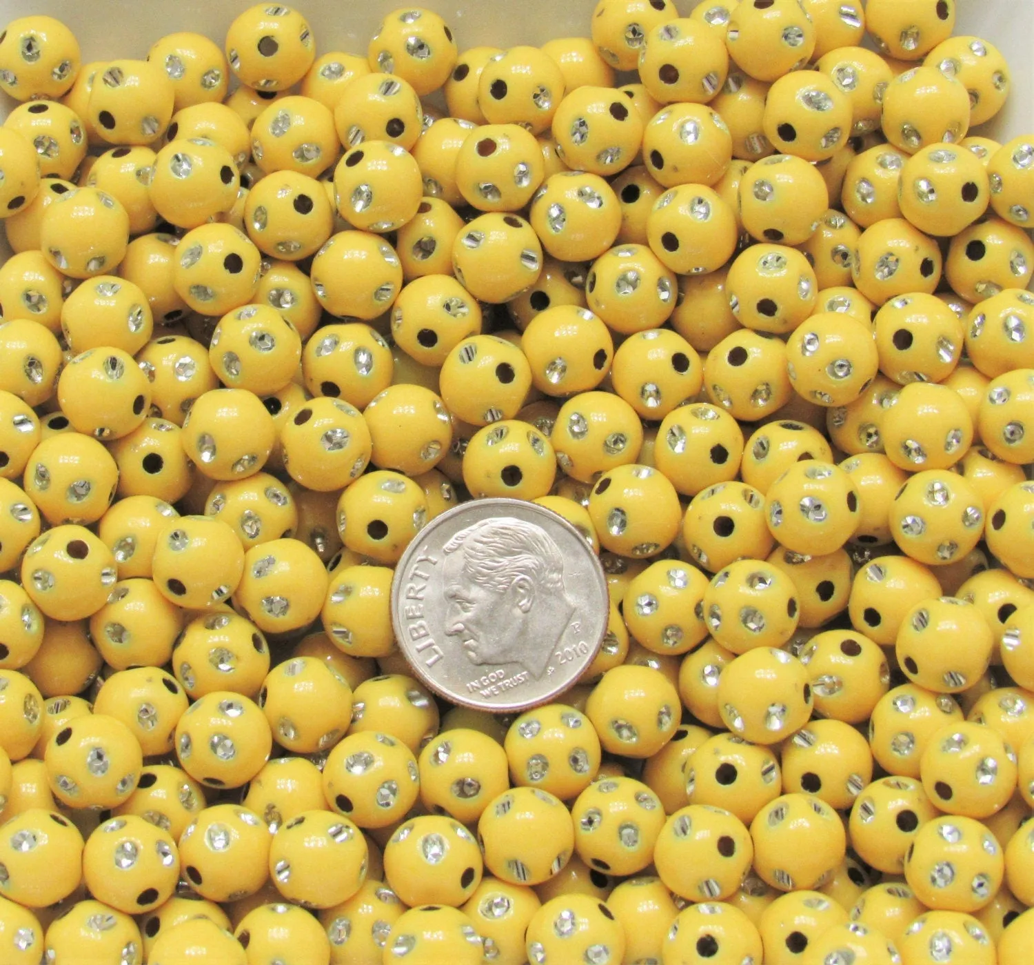 10mm Yellow Bubblegum Rhinestone Beads, Bubblegum Beads, Chunky Bling Beads, Gumball Beads Chunky Necklace Beads, Rhinestone look Beads