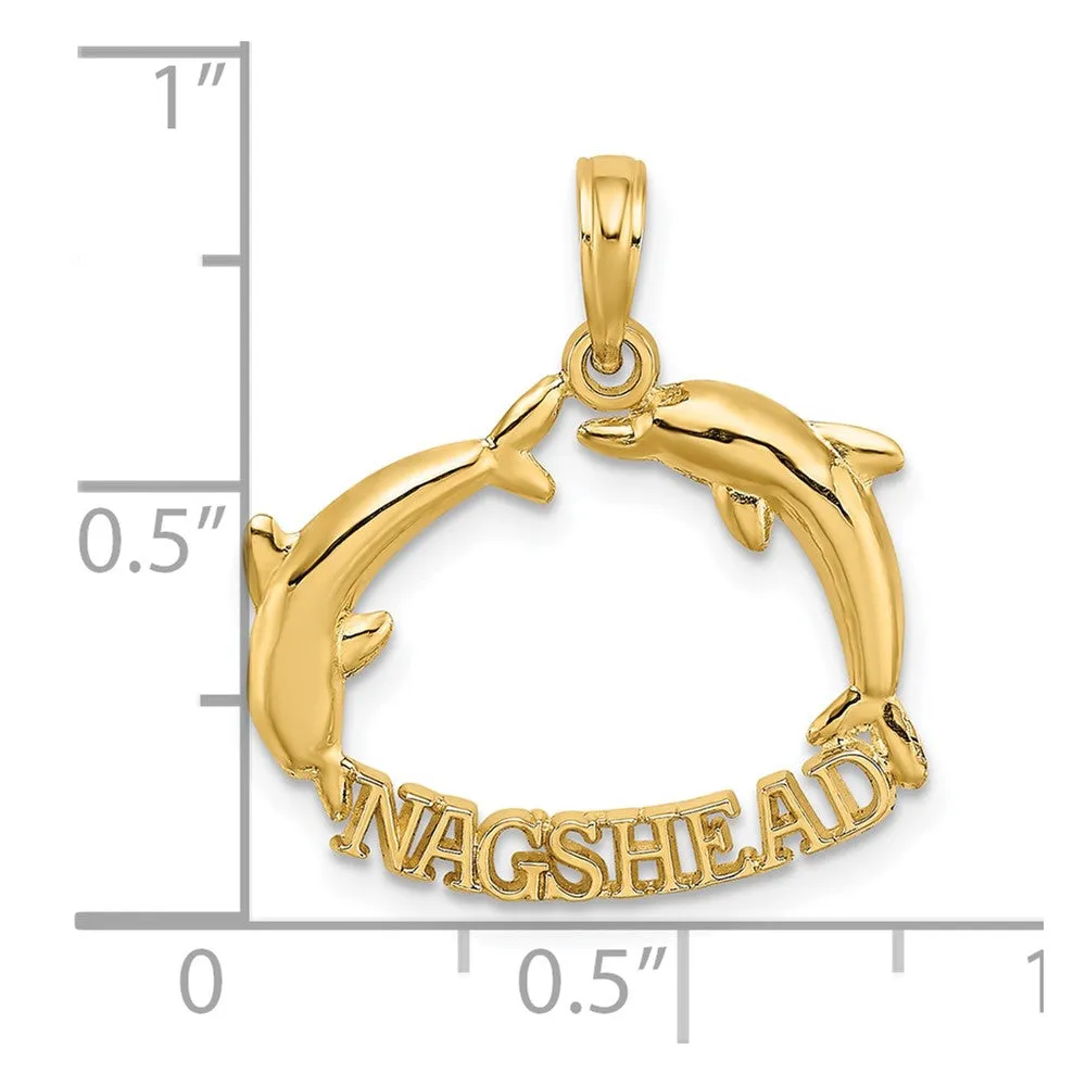 14K Polished NAGS HEAD w/ Jumping Dolphins Charm