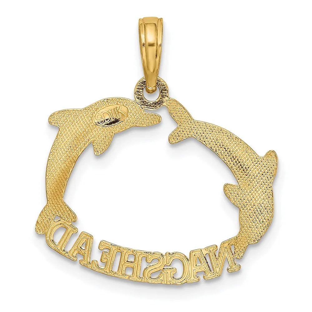 14K Polished NAGS HEAD w/ Jumping Dolphins Charm