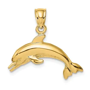 14K Textured/Polished Dolphin Jumping Charm