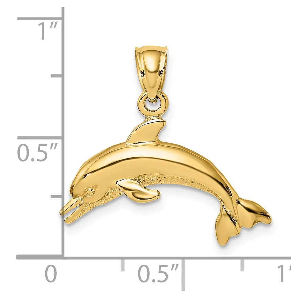 14K Textured/Polished Dolphin Jumping Charm