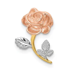 14K Two-tone Gold with White Rhodium Solid Casted Textured Back Polished Finish Rose Chain Slide