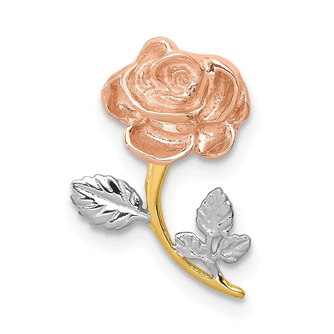 14K Two-tone Gold with White Rhodium Solid Casted Textured Back Polished Finish Rose Chain Slide