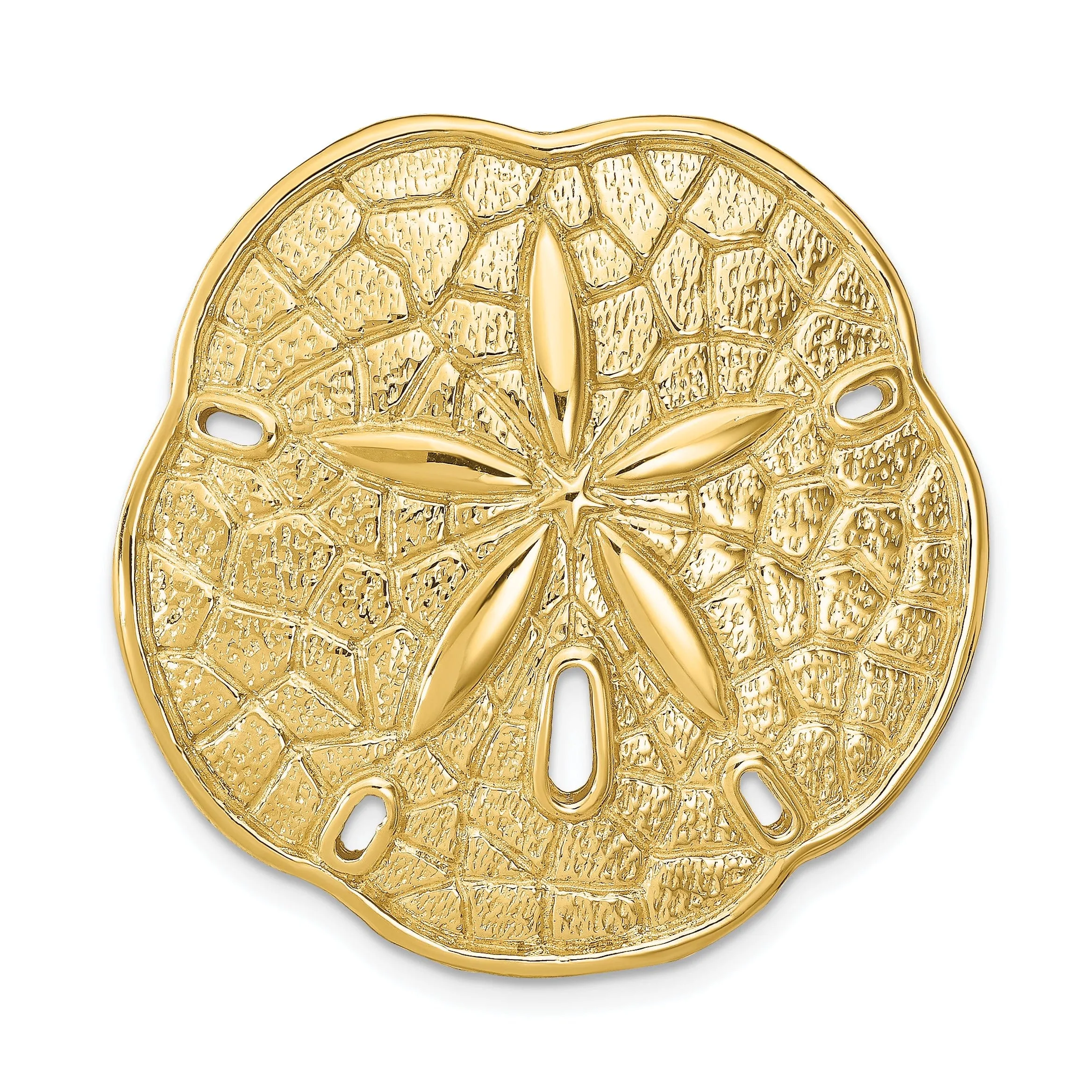 14k Yellow Gold Textured Polished Finish Solid Sea Sand Dollar Slide Pendant Fits up to 8 mm fancy Omega Chain