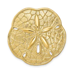 14k Yellow Gold Textured Polished Finish Solid Sea Sand Dollar Slide Pendant Fits up to 8 mm fancy Omega Chain