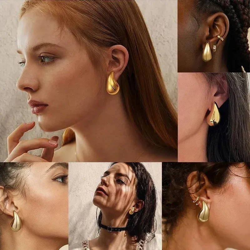 18K Gold Plated Chunky Dome Water Drop Earring