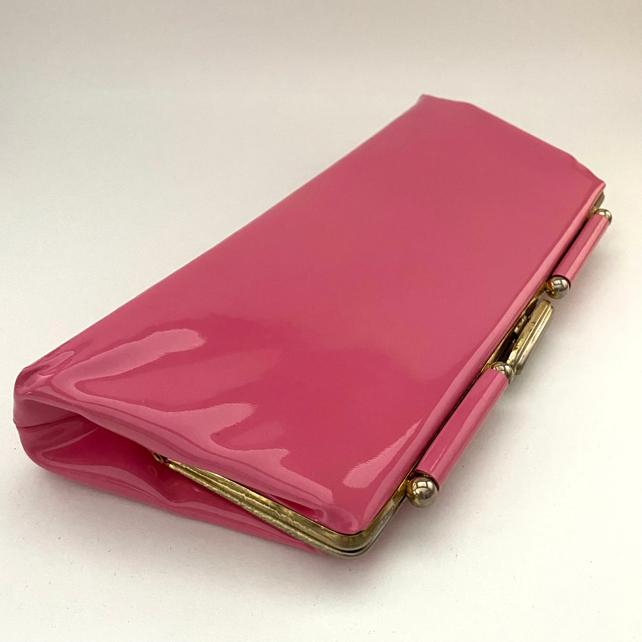 1960s Pink Patent Leather Clutch With Optional Chain Handle