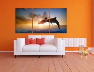 Acrylic Wall Art Animals & Wildlife Jumping Dolphins Triptych