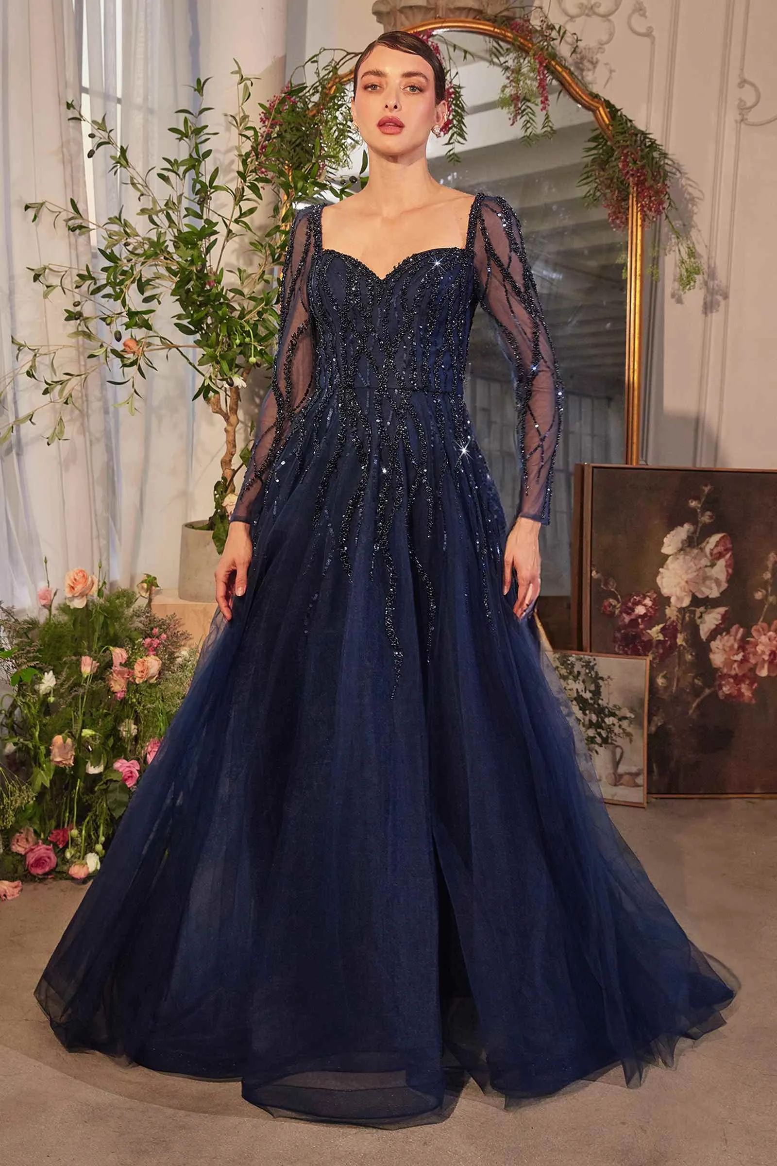 Andrea & Leo A1367 Dress Sequin Embellished Long Sleeve A-Line Gown