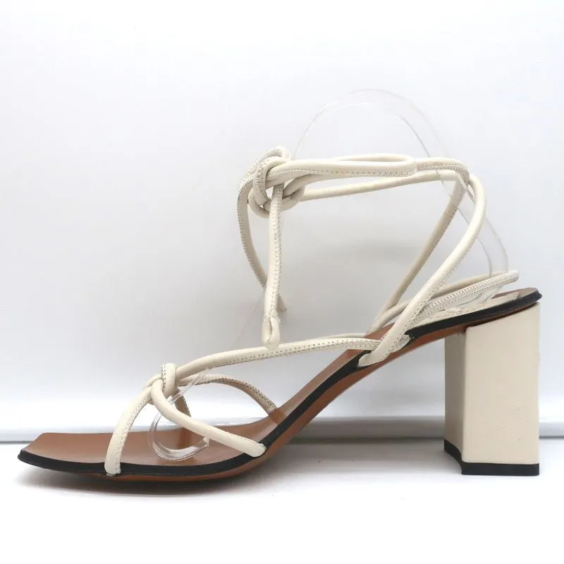 ATP Atelier Ankle Wrap Sandals Andria Cream Leather Size 41 Open Toe Heels