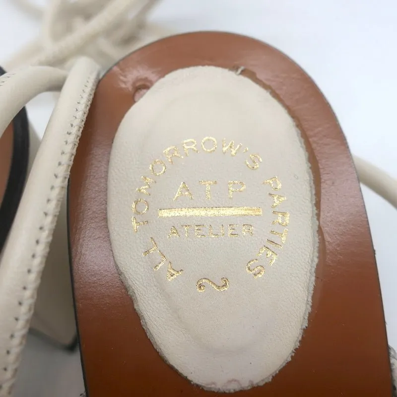 ATP Atelier Ankle Wrap Sandals Andria Cream Leather Size 41 Open Toe Heels