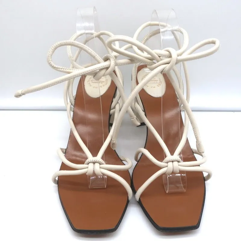 ATP Atelier Ankle Wrap Sandals Andria Cream Leather Size 41 Open Toe Heels