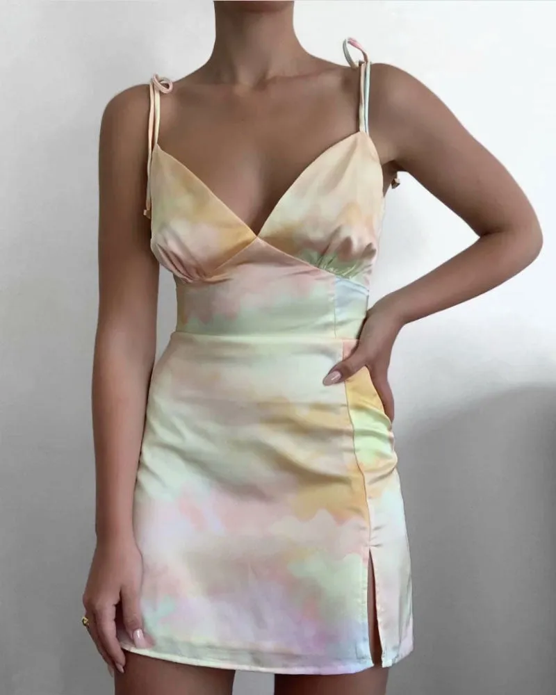 Backless Strappy Tie Dye Lace-up Party Bodycon Mini Dresses