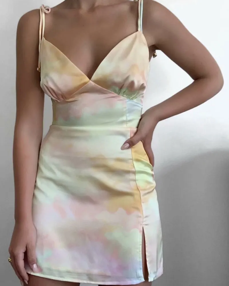 Backless Strappy Tie Dye Lace-up Party Bodycon Mini Dresses