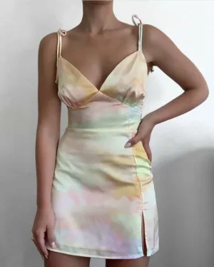 Backless Strappy Tie Dye Lace-up Party Bodycon Mini Dresses