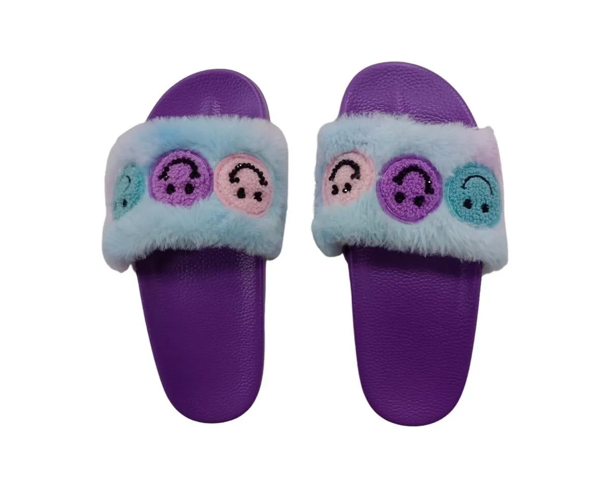 Bari Lynn Furry Smile Slides - Purple