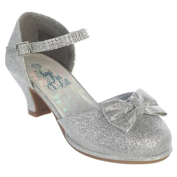 Bella Girls Rhinestone Strap Heel Shoe with Bow