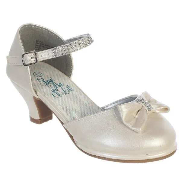 Bella Girls Rhinestone Strap Heel Shoe with Bow