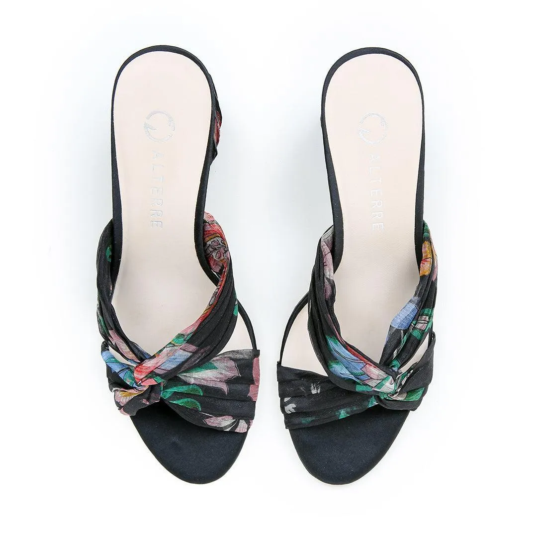 Black Floral Twist Sandal