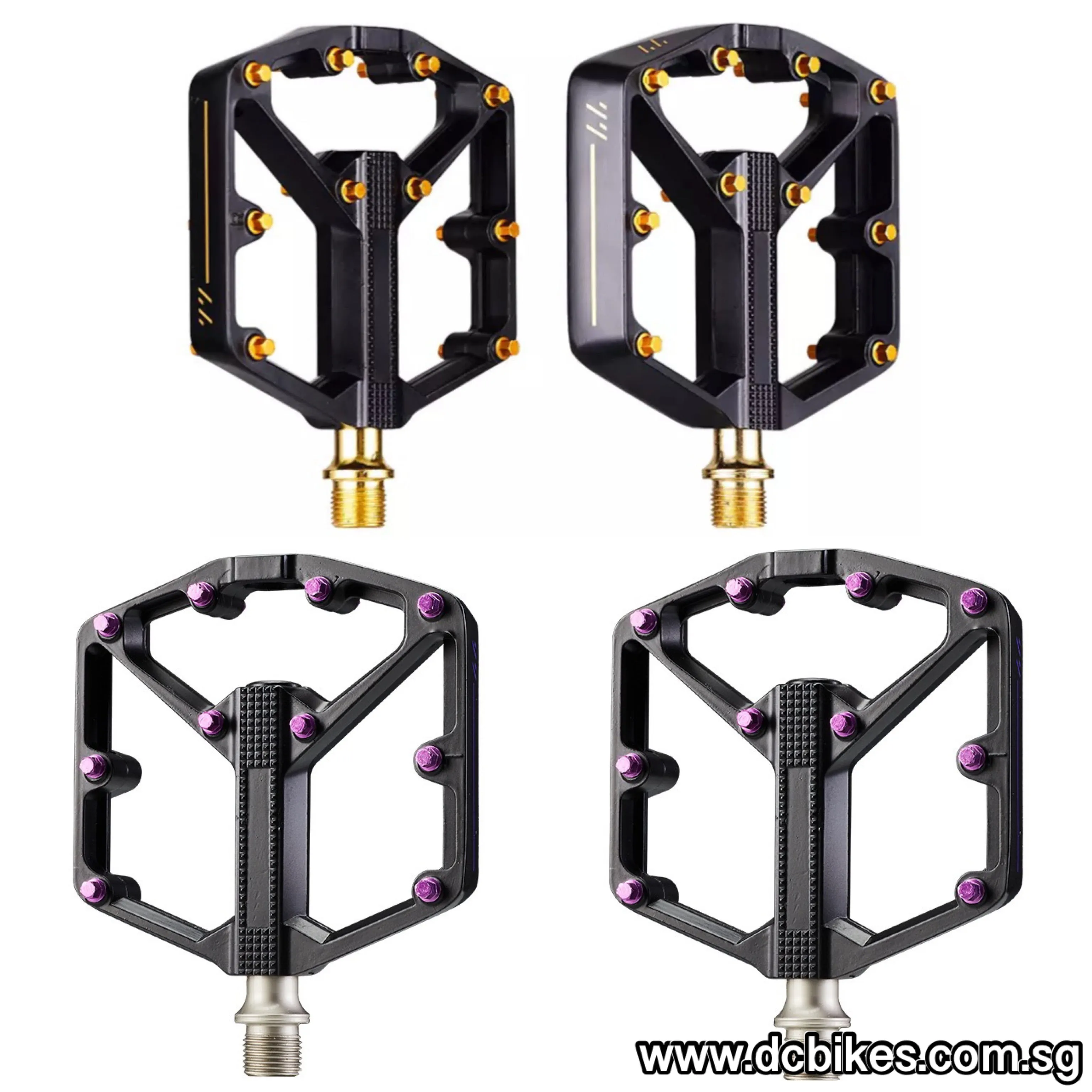 Black Gold | Purple Aluminium Flat Stamp 9/16" Bicycle Pedals