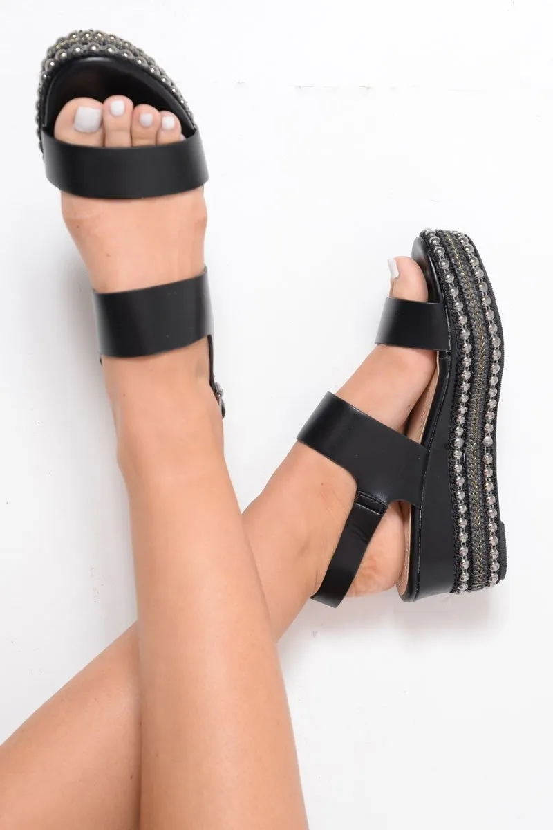 Black Multi Strap Stud Sole Platforms - Perley
