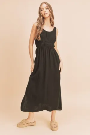 Black Side Slit Round Neck Sleeveless Tank Dress