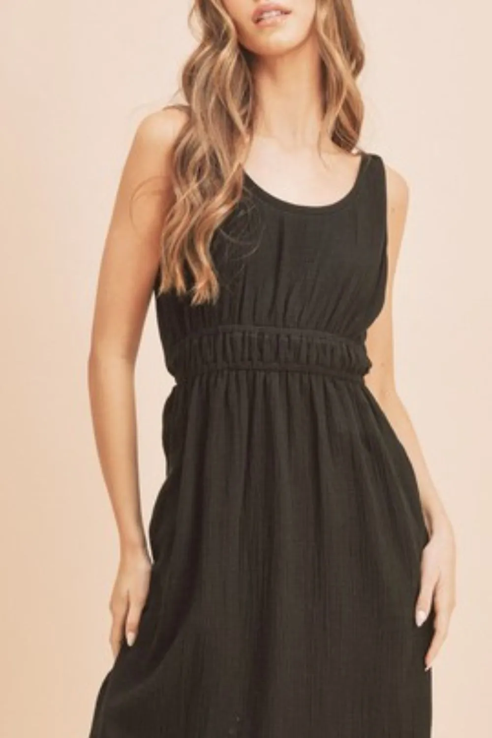 Black Side Slit Round Neck Sleeveless Tank Dress