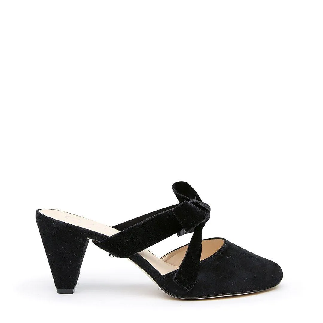 Black Suede Mule   Black Velvet Marie Strap