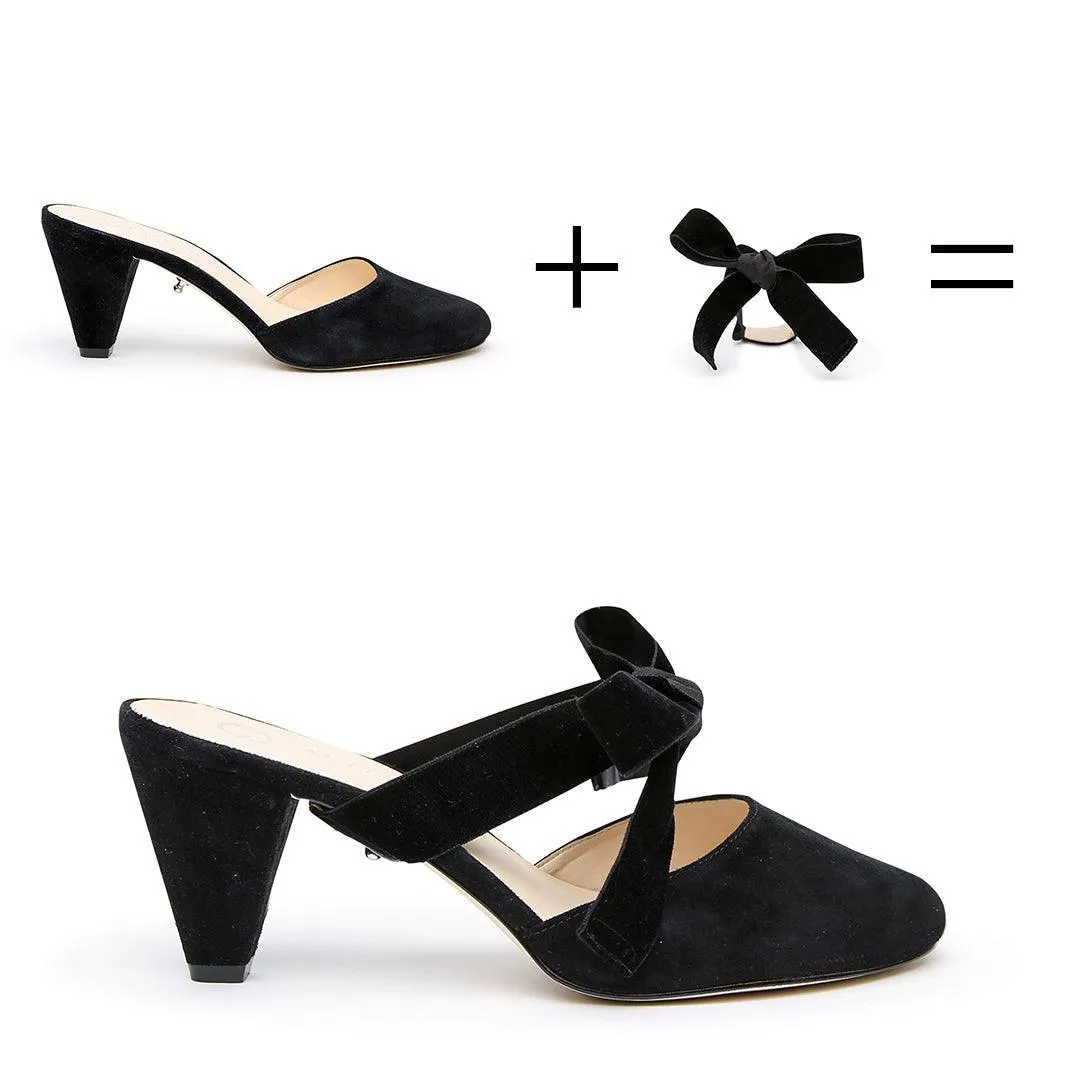 Black Suede Mule   Black Velvet Marie Strap