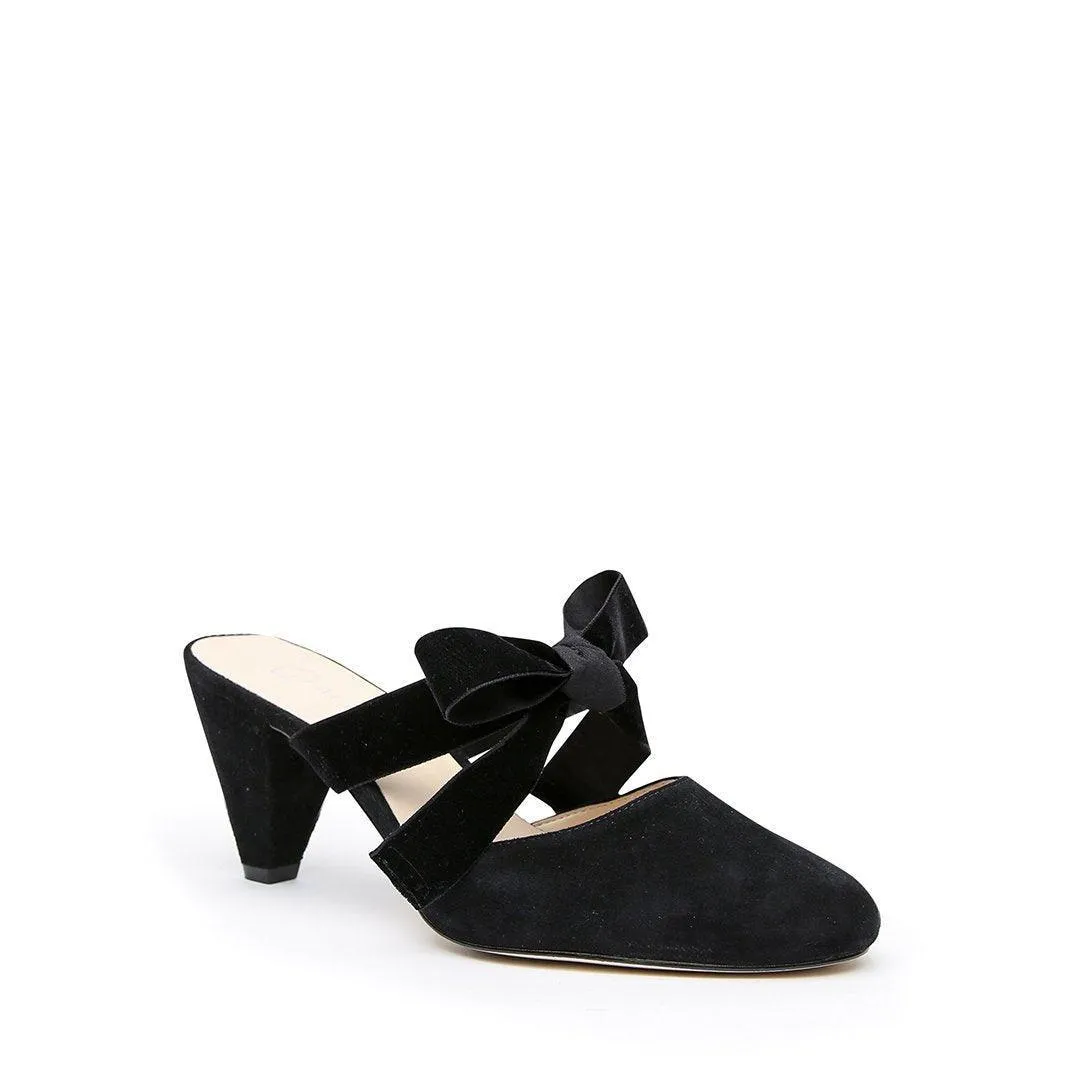Black Suede Mule   Black Velvet Marie Strap