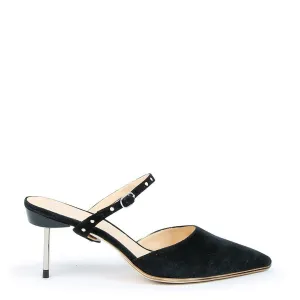 Black Suede Stiletto   Studded Black Twiggy Strap