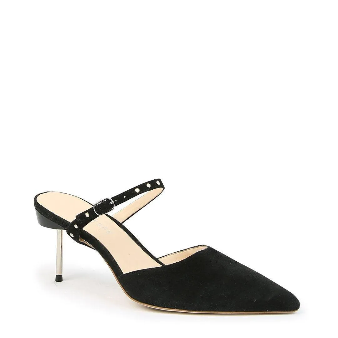 Black Suede Stiletto   Studded Black Twiggy Strap