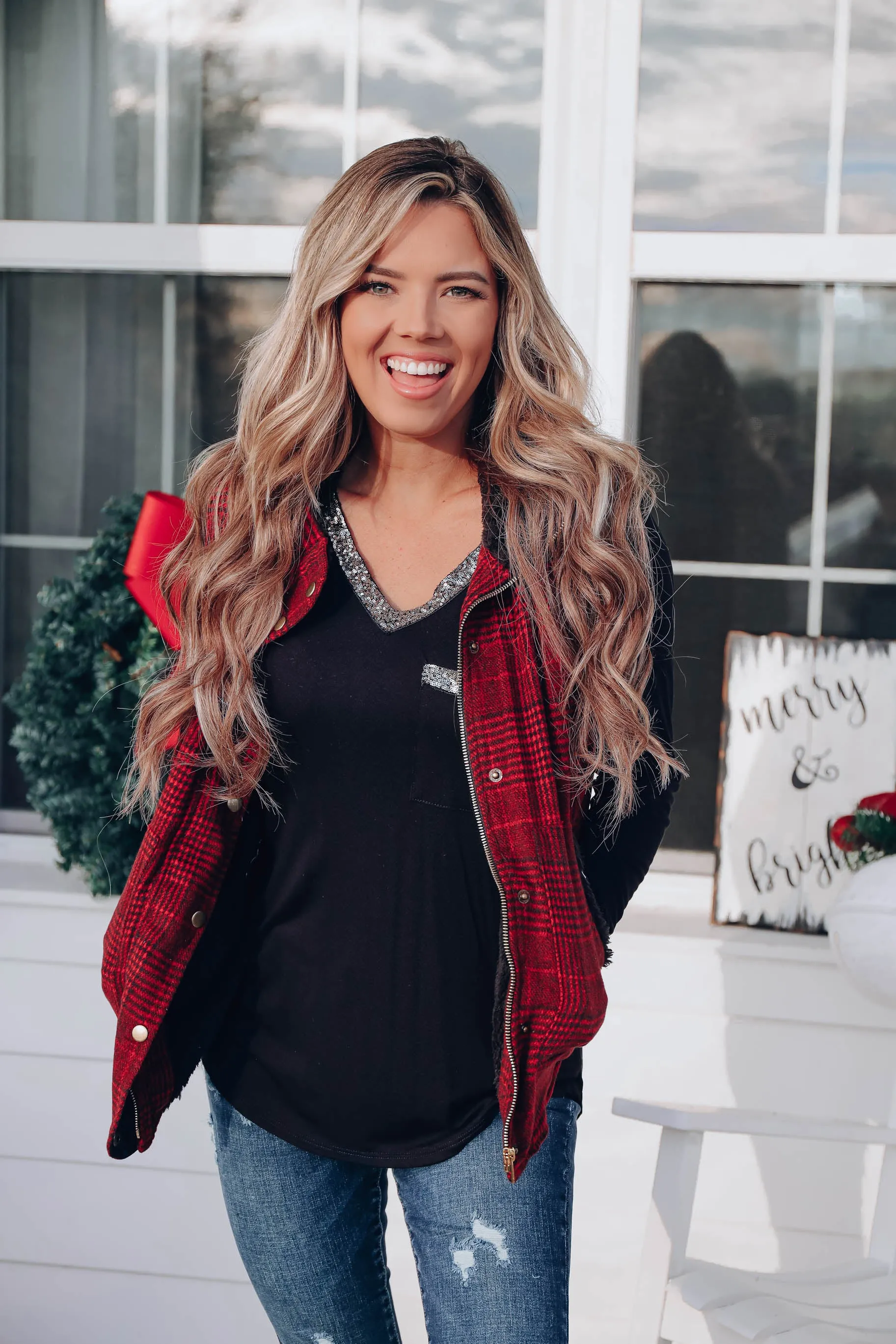 Brisk Weather Plaid Vest - Red