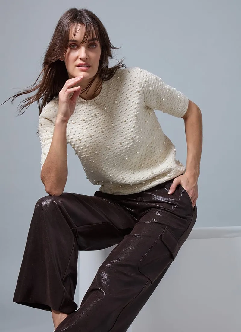 Callie Patent Foil Vegan Suede Pant & Valentina Pearl Sweater Set