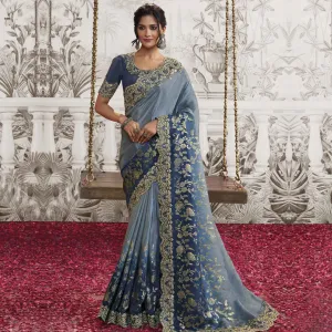 Celestial Blue and Gold Zari Embellished Saree