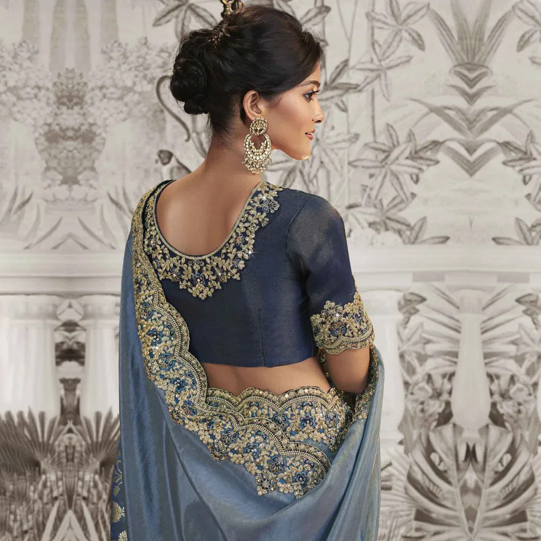 Celestial Blue and Gold Zari Embellished Saree