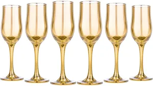 Champagne Flutes, Wine Glasses 6,5 Oz Gold Goblets Glassware Set of 6