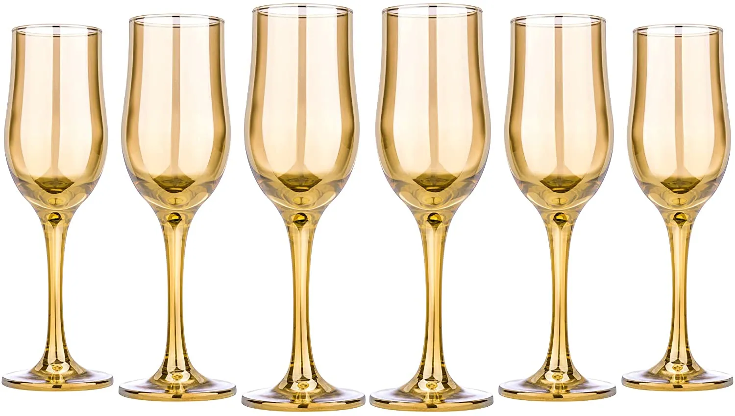 Champagne Flutes, Wine Glasses 6,5 Oz Gold Goblets Glassware Set of 6