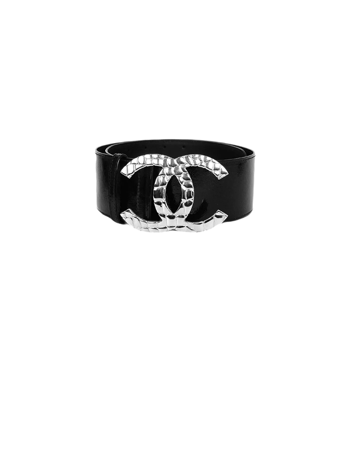 Chanel Black Patent Leather Wide Belt with Quilted CC Logo sz 80/32