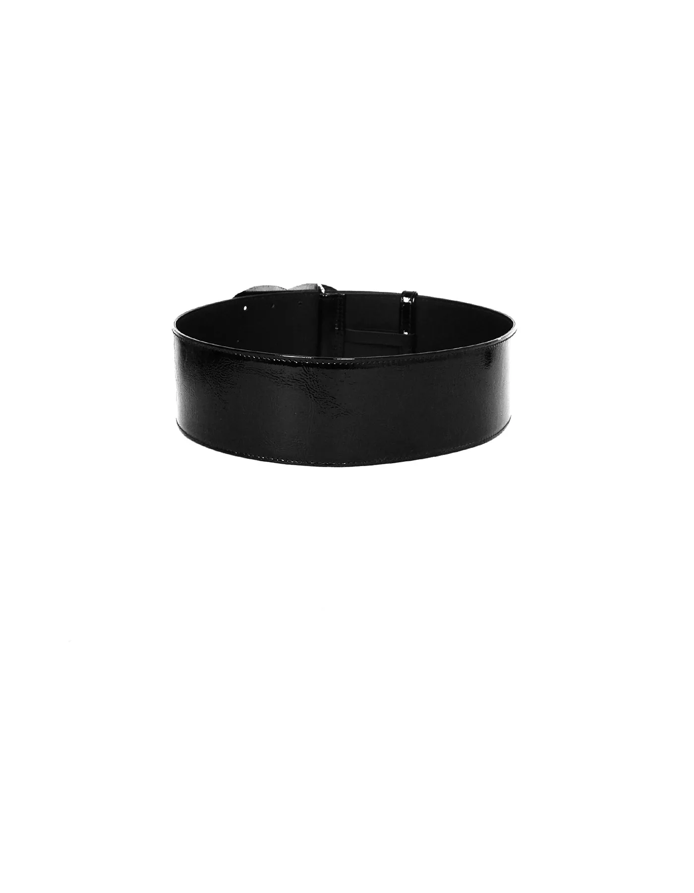 Chanel Black Patent Leather Wide Belt with Quilted CC Logo sz 80/32