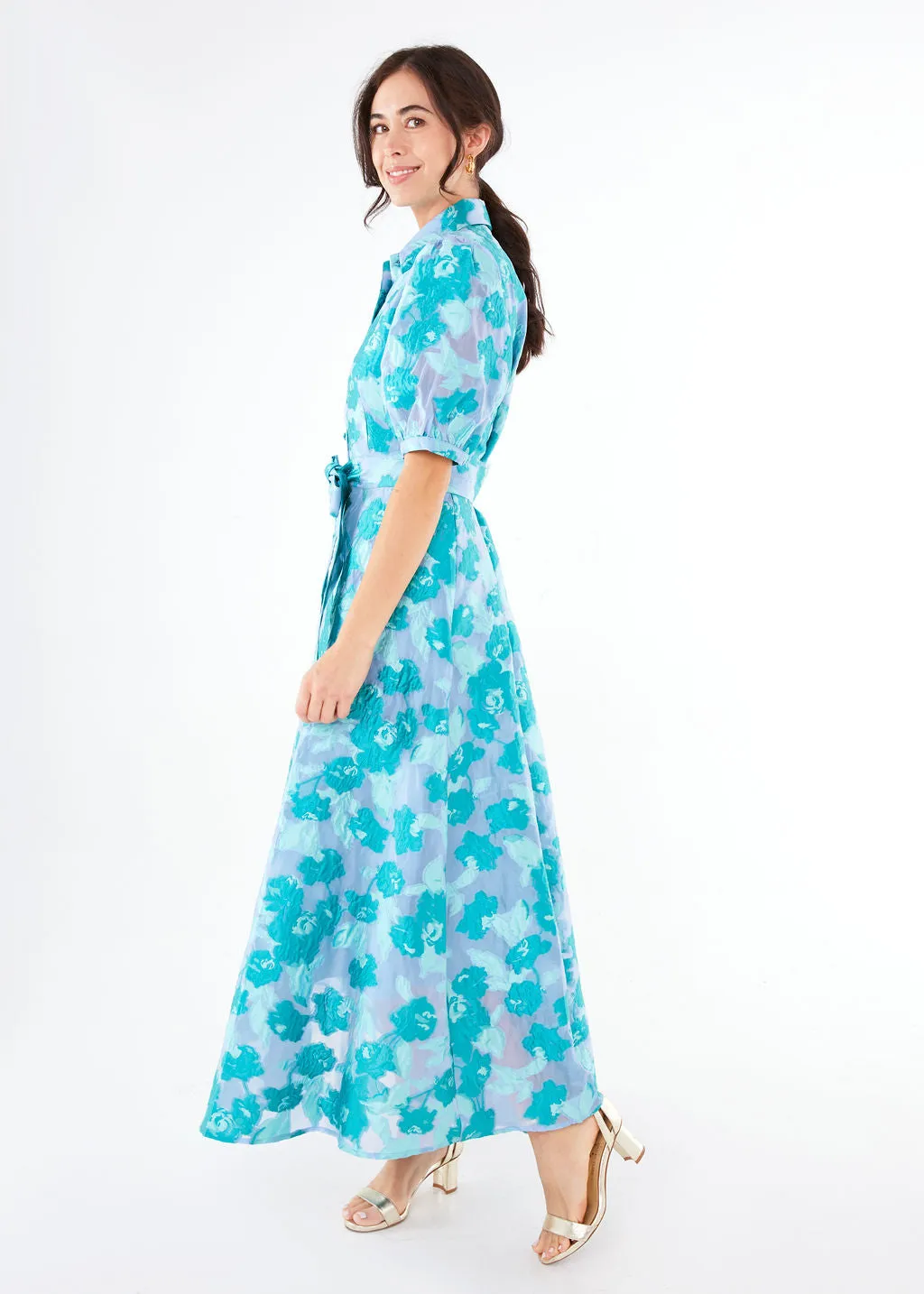 Charlotte Gown Mint Rose Vine Organza