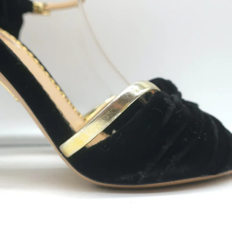 Charlotte Olympia Broadway Knotted Velvet Sandals Black Size 37.5 Open Toe Heels