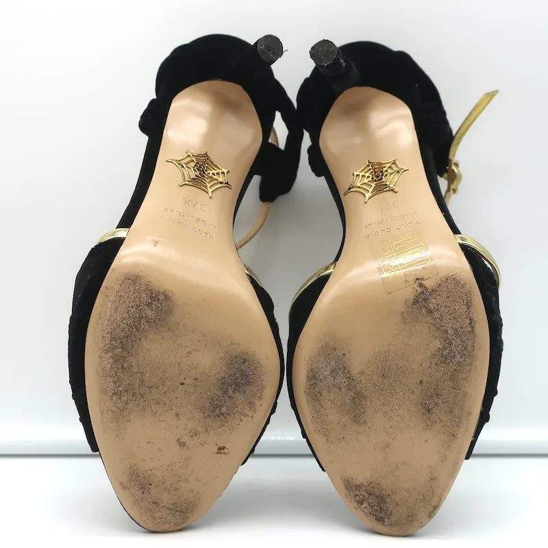 Charlotte Olympia Broadway Knotted Velvet Sandals Black Size 37.5 Open Toe Heels