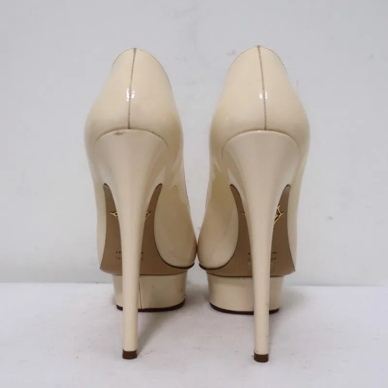Charlotte Olympia Daphne Peep Toe Platform Pumps Cream Patent Leather Size 36