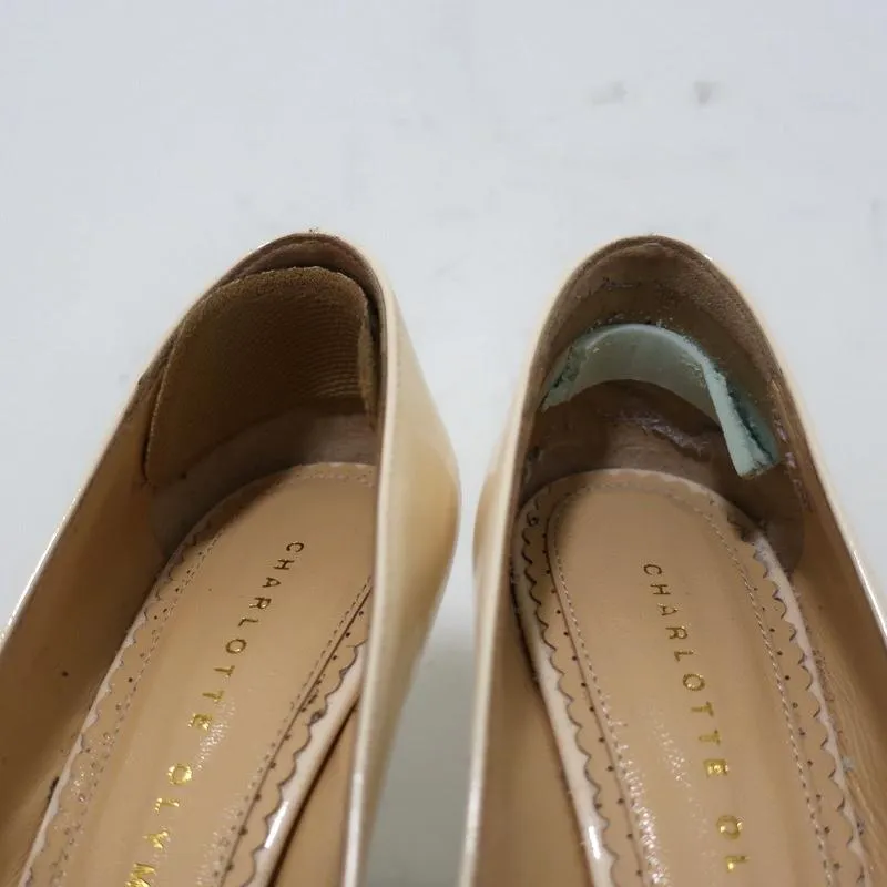 Charlotte Olympia Daphne Peep Toe Platform Pumps Cream Patent Leather Size 36