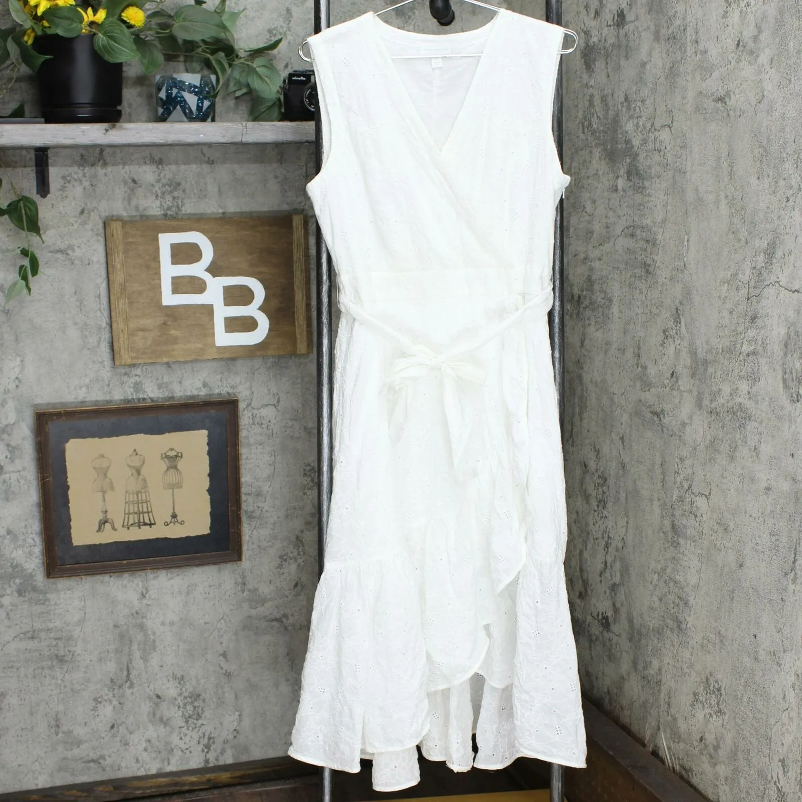 Charter Club Women's Cotton Eyelet Flounce Wrap Dress Bright White 8
