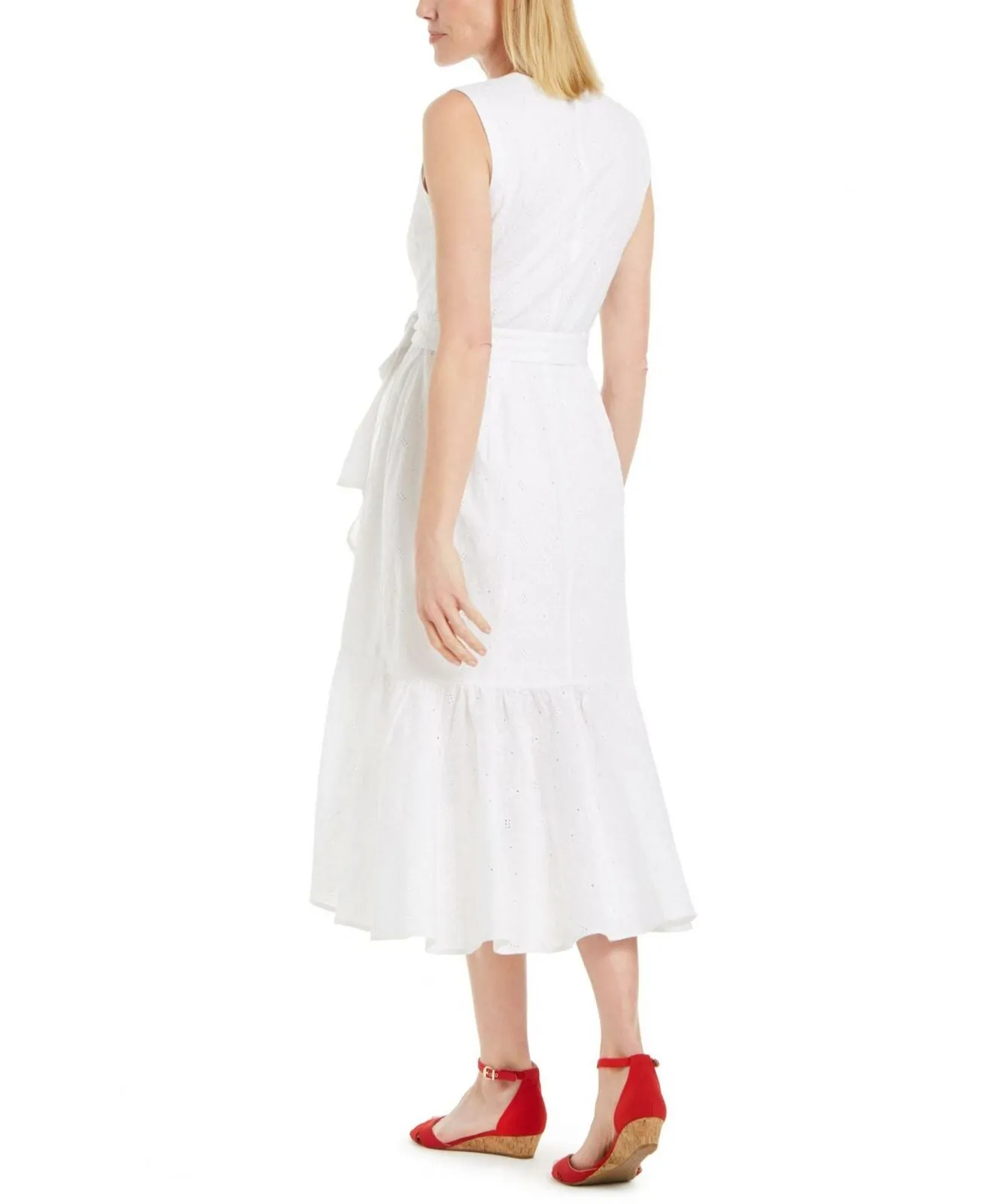 Charter Club Women's Cotton Eyelet Flounce Wrap Dress Bright White 8