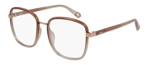 Chloe CH 0034O 001 Square Plastic Orange Eyeglasses with Logo Stamped Demo Lenses